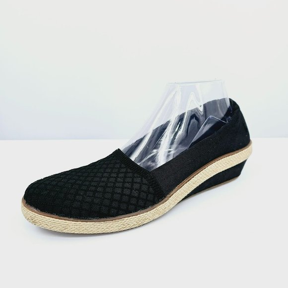 Grasshoppers Ortholite Petunia Espadrille Wedges 8.5 Black Tan Jute Comfortable - Picture 1 of 13